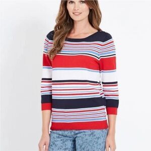 Talbots Women's XL Red White Blue Striped Pullover Sweater Boat Neck Nautical
